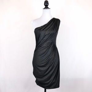 Gianni Bini shimmery black one shoulder dress